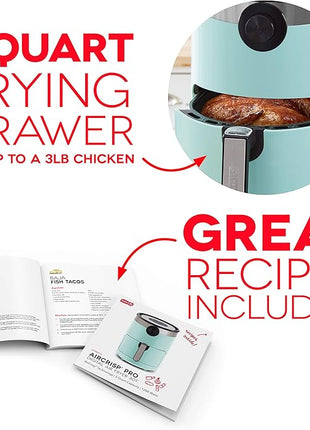 Dash DMAF360GBRD02 Aircrisp® Pro Digital Air Fryer + Oven Cooker with Digital Display + 8 Presets, Temperature Control, Non Stick Fry Basket, Recipe Guide + Auto Shut Off Feature, 3qt, Red