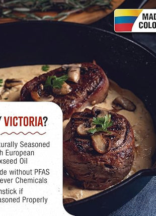 Victoria 12-Inch Cast Iron Skillet, Pre-Seasoned Cast-Iron Frying Pan with Long Handle, Made in Colombia