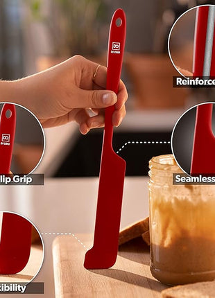 DI ORO Silicone Jar Spatulas for Scraping - Rubber Spatulas Silicone Heat Resistant - Kitchen Spatulas Nonstick Cookware Safe - Silicone Utensil Set for Blenders, Mixing, Baking, & Makeup (5pc, Red)