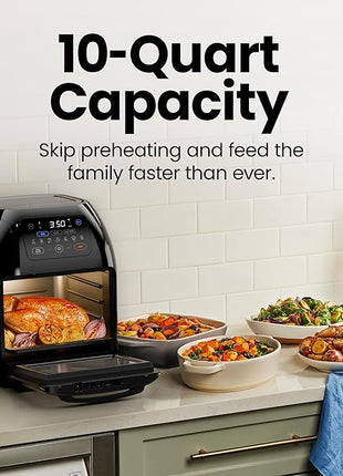 CHEFMAN Multifunctional Digital Air Fryer+ Rotisserie, Dehydrator, Convection Oven, 17 Touch Screen Presets Fry, Roast, Dehydrate, Bake, XL 10L Family Size, Auto Shutoff, Large Easy-View Window, Black