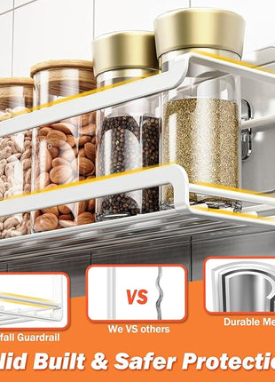 Spice Rack wall mounted 2 Pack, Space-Saving Spice Organizer for Spice Jars and Seasonings,Screw or Adhesive Hanging Spice Rack Organizer for Your Kitchen Cabinet,or Pantry Door,White