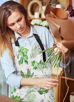 Britimes Apron Home Kitchen Cooking Baking Gardening for Women Men With Pockets Herbs Leaf Natural Gardening Basil 32x28 inch