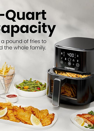 Chefman Air Fryer – 4 QT Compact Airfryer for Quick & Easy Meals, Features Hi-Fry Technology for Extra Crisp, Easy-View Window, Touch Controls with 4 Presets, Nonstick & Dishwasher Safe Basket - Black