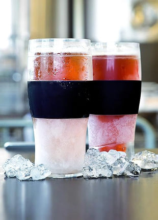 Host FREEZE Beer Glasses, Frozen Beer Mugs, Freezable Pint Glass Set, Insulated Pint Glass to Keep Your Drinks Cold, Double Walled Insulated Glasses, Tumbler for Iced Coffee, 16oz, Set of 2, Black