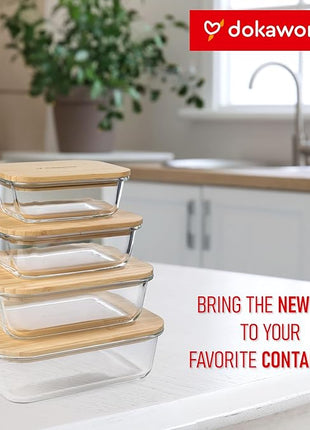 Natural Bamboo Lids Set for Food Storage Glass Containers (4pcs) - Lids are compatible with all Glass Food Storage Containers Sets