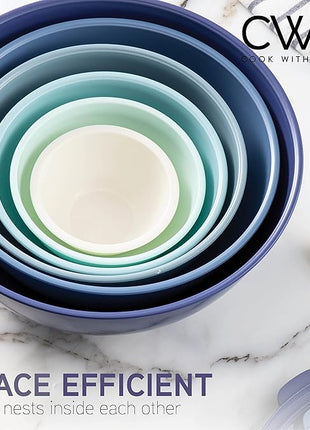 COOK WITH COLOR Mixing Bowls with TPR Lids - 12 Piece Plastic Nesting Bowls Set includes 6 Prep Bowls and 6 Lids, Microwave Safe (Blue)