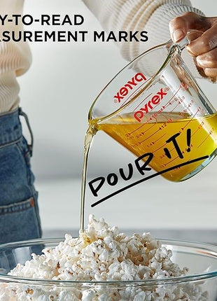 Pyrex Essentials (2-Pack) Glass Measuring Cups Set, (1 & 2 Cup) Measuring Cups For Prepping, Baking and Cooking, Preheated Oven, Dishwasher, Freezer, and Microwave Safe