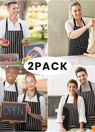 2 Pack Adjustable Bib Apron with 2 Pockets Chef Cooking Kitchen Restaurant Aprons for Women Men