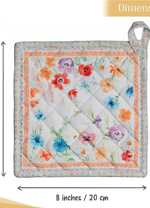 Maison d' Hermine Pot Holders 100% Cotton Heat Resistant Potholders 8" x 8" Hot Pads with Loop BBQ, Cooking, Baking, Grilling, Kitchen, Handling Hot Pans Spring/Summer (Pack of 1, Summer Whisper)
