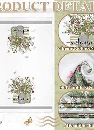 Boyiee Set of 6 Floral Kitchen Towels Wildflower Dish Towels Butterfly Truck Tea Towels 24 x 16 Inches Absorbent Hand Towels Flower Lover Housewarming Gifts for Farmhouse Kitchen Bathroom Decorations