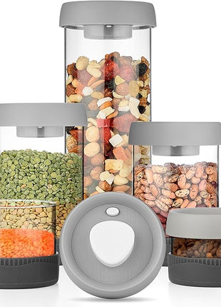 Glass Canisters Set - Kitchen Leakproof Seal Food Storage Jars - Coffee Bean Container - Pack of 5 Glass Canisters With Vacuum Airtight Lids for Cereal, Pet Treats, Nuts, Candy