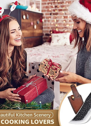 Hand Forged Meat Cleaver Knife Fathers Butcher Knives for Meat Cutting Full Tang Chef Knife with Belt Sheath and Gift Box High Carbon Steel for Kitchen or Camping, Gift for Dad