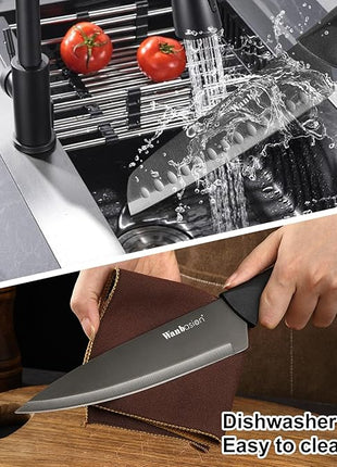 Wanbasion Black Stainless Steel Knife Set, Sharp Kitchen Knife Set Professional, Kitchen Knife Set Dishwasher Safe with Covers for Cooking
