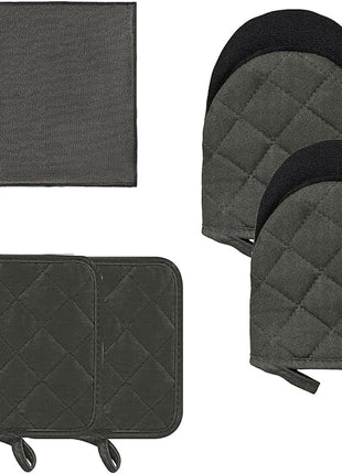 Kitchen Set Pack Of 5, Oven Mitts Pot Holders Pad And Towel Set, Heat Resistant Silicone Kitchen Mini Oven Mittens for 500 Degrees, Mini Oven Gloves and Hot Pads for Baking Grilling Barbecue Microwave