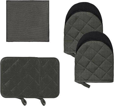 Kitchen Set Pack Of 5, Oven Mitts Pot Holders Pad And Towel Set, Heat Resistant Silicone Kitchen Mini Oven Mittens for 500 Degrees, Mini Oven Gloves and Hot Pads for Baking Grilling Barbecue Microwave