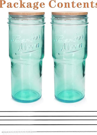 ANOTION Colored Glass Cups with Lids and Straws - 24oz Travel Coffee Mug Wide Mouth Mason Jar Iced Coffee Cup Smoothie Cup Glass Tumbler Tea Cup Clear Cute Water Cups Colorful Drinking Glasses