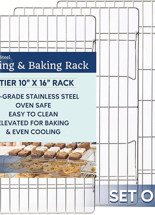 Ultra Cuisine Heavy Duty 3 Tiers, 16" x 10" Cooling Rack for Cooking and Baking - Professional Grade Premium 100% Stainless Steel Baking Rack & Wire Cooling Mesh - Dishwasher Safe - Pack 3