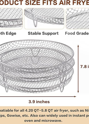 7.8" Air Fryer Accessories, 3 Stackable Racks for Instant Vortex, Nuwave Air Fryer, Ninja Foodi Grill, Multi-Layer 304 Stainless Steel Grill Rack, Fits 5.8 QT Air Fryer Oven