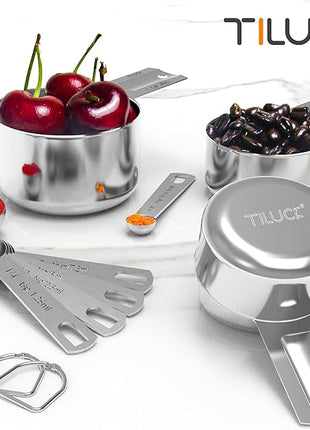 TILUCK Stainless Steel Measuring Cups & Spoons Set,Coffee Scoop Spoon,Kitchen Gadgets for Cooking & Baking,Set of