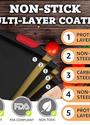 Premium Non-Stick Baking Sheets Set of 3 - Deluxe BPA Free, Easy to Clean Racks w/Silicone Handles - Bakeware Pans for Cooking Baking Roasting - Lets You Bake The Perfect Cookie or Pastry Every Time