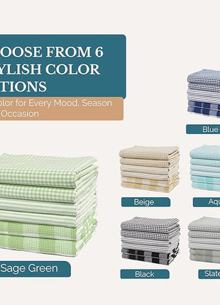 Casa Platino Kitchen Towels Cotton and Kitchen Dish Towels – Soft Cotton Set of 8 with Coordinated Patterns – Inviting Tones for Baking and Everyday Spills – Sage Green