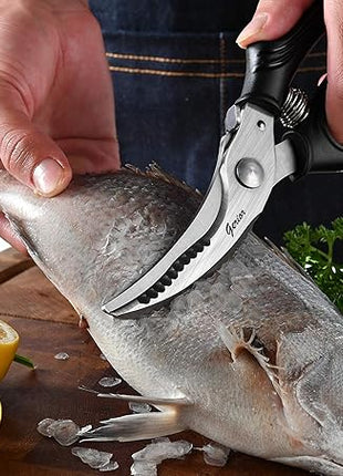 Poultry Shears Set - Heavy Duty Utility Kitchen Scissors for Cutting Chicken, Meat, Poultry, Turkey, Food - Black and Red