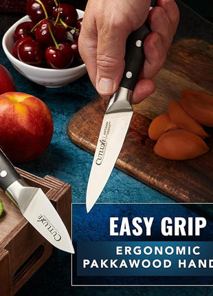 Cutluxe Paring Knife Set – 4" Fruit and 3" Peeling Knives – Small Knife with Razor Sharp Blade – High Carbon German Steel, Full Tang & Ergonomic Handle Design – Artisan Series