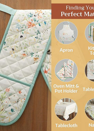 Maison d' Hermine Double Oven Mitts 100% Cotton 7"x35" Double Oven Mitt Heat Resistant BBQ Cooking Gloves with Loop, Baking, Grilling, Home, Kitchen, Handling Hot Pans Spring Summer (Colmar)