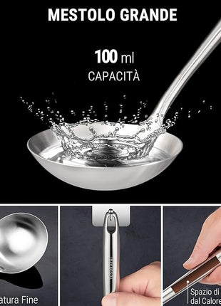 Yosukata 17" Wok Spatula and Ladle and Turner Spatula - Stainless Steel Cooking Utensils Set of 3-304 Stainless Steel Kitchen Utensils Set - Dishwasher Safe Wok Accessories - Cooking Tools