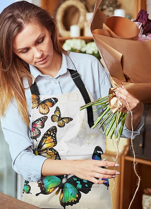 Britimes Watercolor Butterfly Animal Blossom Apron Home Kitchen Cooking Baking Gardening for Women Men with Pockets 32x28 inch