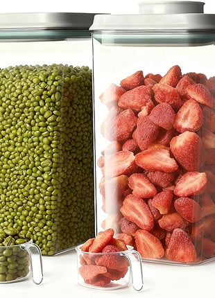 Pop Airtight Food Storage Containers Set with Lids, Large 4.2Qt/4L Food Containers with Scoop, Kitchen Pantry Organization and Storage, BPA Free Stackable Cereal Container (2 * 4.2Qt)