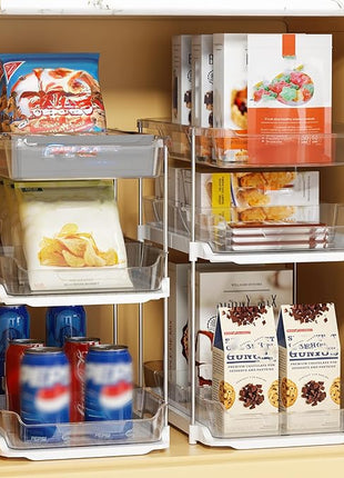 Delamu 2 Sets of 3-Tier Bathroom Under Sink Organizers and Storage, Multi-Purpose Stackable Pantry Organization and Storage, Pull Out Clear Kitchen Bathroom Cabinet Organizer with Movable Dividers