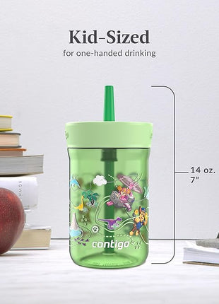 Contigo Kids Leighton Spill-Proof 2-Pack Paw Patrol Tumbler with Straw, 14oz, Power Pups and Dino Treks, Green and Blue