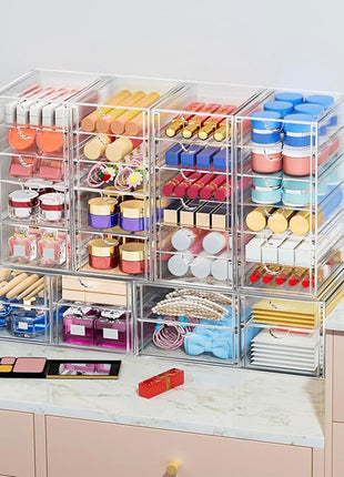 Desk Organizers And Accessories With 22 Drawers, 4 Pack Office Desktop Drawers, Plastic Makeup Organizer Containers Bins With Drawers Desk Organization, Bathroom Organizers Storage Case Box Cube