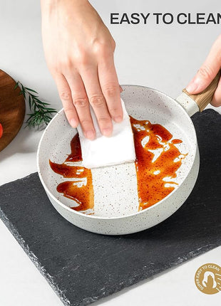 MICHELANGELO Small Frying Pan Nonstick - 6 Inch Single Egg Frying Pan, Mini Skillet with Stay-Cool Handle, Non-Toxic Omelette Pan, White