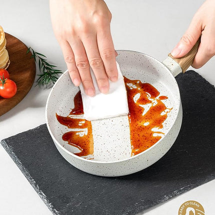 MICHELANGELO Small Frying Pan Nonstick - 6 Inch Single Egg Frying Pan, Mini Skillet with Stay-Cool Handle, Non-Toxic Omelette Pan, White