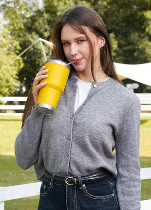 MEWAY 30oz Tumbler Double Wall Vacuum Insulated Travel Mug, Stainless Steel Tumbler with Lid, Durable Powder Coated Insulated Coffee Cup for Cold & Hot Drinks (Yellow,1 PACK)