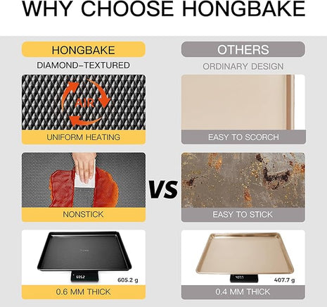 HONGBAKE Jelly Roll Pan 15x10, Cookie Sheets for Baking with Diamond Texture, Baking Sheets Non Stick, Non Toxic Oven Trays for Cooking, Heavy Duty 57% Thicker Carbon Steel, Dark Gray