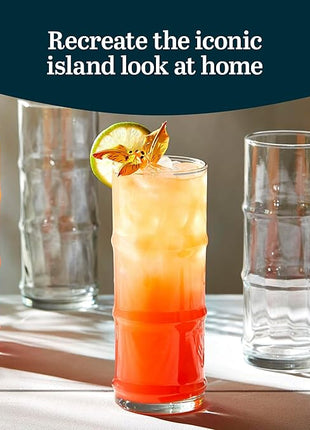 Libbey Tiki Bamboo Highball Drinking Glasses,Iconic 16 Oz Tall Cocktail Glasses Set of 4,Modern Highball Cocktail Glasses