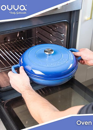 Cast Iron Dutch Oven with Lid – Non Stick Shallow Dutch Oven Pot, Oven Safe up to 500° F – Sturdy Cooking Pot – Enamelled Stockpot Cookware – Dark Blue, 3.7-Quart, 30cm – by Nuovva