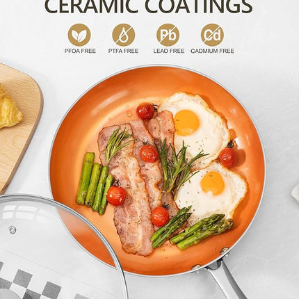 MICHELANGELO Large Frying Pan with Lid, 14 Inch Ceramic Skillet with Nonstick Coating, Healthy Non Stick Fry Pan, Induction Compatible