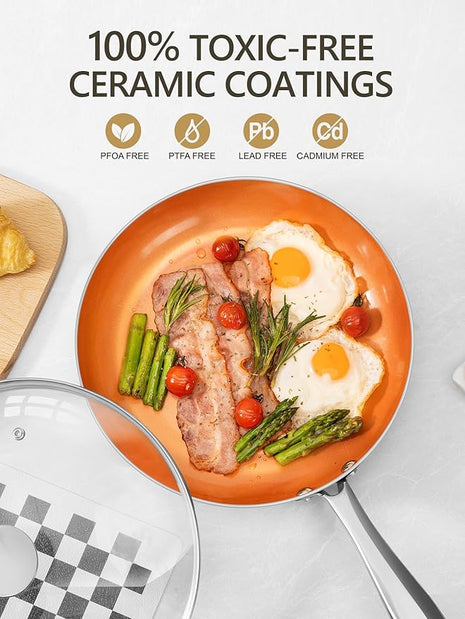 MICHELANGELO Large Frying Pan with Lid, 14 Inch Ceramic Skillet with Nonstick Coating, Healthy Non Stick Fry Pan, Induction Compatible