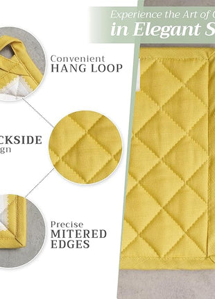 Maison d' Hermine 100% Cotton Oven Mitt & Pot Holder Set (7.5"x13" & 8"x8") Heat Resistant BBQ Cooking Gloves with Loop, Baking, Grilling, Kitchen, Handling Hot Pans Spring/Summer (Limoncello)