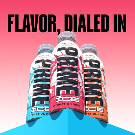 PRIME Hydration ICE RED CHILL, Sports Drinks, Electrolyte Enhanced for Ultimate Hydration, 250mg BCAAs, B Vitamins, Antioxidants, Low Sugar, 16.9 Fl Oz, 12 Pack