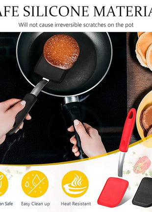 Silicone Cookie Spatula Turner 2 Pack Mini Brownie Spatula Flexible Kitchen Small Silicone Turner for Nonstick Cookware Heat Resistant No Scratch Flipper for Egg Pancake(Black, Red)