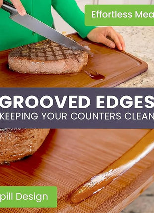 Organic Bamboo Cutting Boards for Kitchen Set of 3 with Lifetime Replacements- Non Toxic Wood Chopping Board for Charcuterie, Meat, Vegetables and Fruits - Ideal Kitchen Gifts for Home Chefs