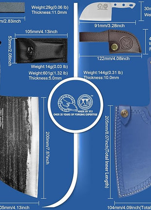 XYJ Authentic Since 1986,Ancient Forged Butcher Knives,Serbian Chef Knife With Sheath,Tiny Knife,Chinese Vegetable Meat Cleaver For Kitchen Camping Outdoor,Full Tang,High Carbon Steel (7.5 inch)