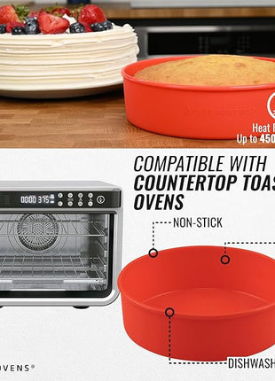 Air Fryer Toaster Oven Baking Pan Set Compatible with Cuisinart, Ninja Foodi, Breville, Emeril Lagasse, Bakeware Set Cupcake Liners & Kitchen Conversion Chart, Nonstick Round Cake Molds