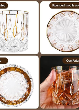 GLASKEY Gold Rim Whiskey Glasses Set of 2,Crystal Old Fashioned Glasses-Luxury Gold Collection,Perfect for Scotch Bourbon Rocks Cognac Vodka Gin Tequila Rum Liquor,Whiskey Gifts for Men