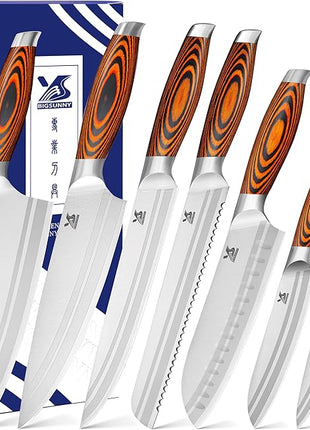 MSY BIGSUNNY 7-PCS Kitchen Knife Set, German Stainless Steel for Chef Knife Set with Pakkawood Handle, Perfect Cutlery Set Gift